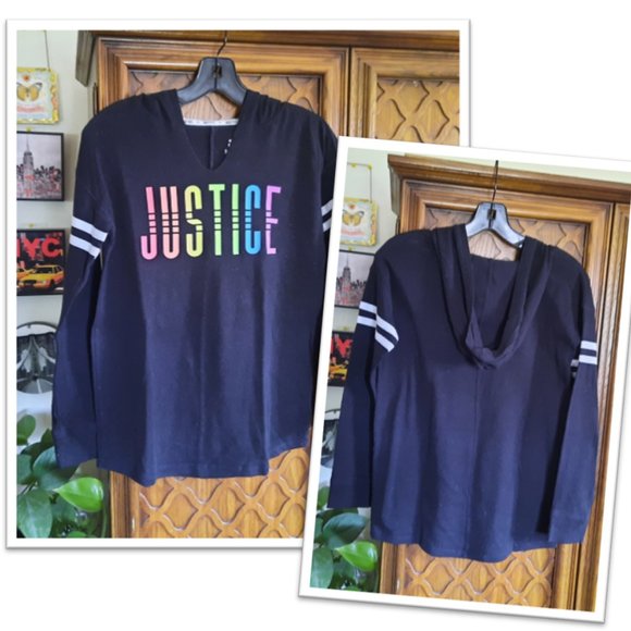 3/$15 JUSTICE Wordmark Graphics Lightweight Hoodie Sweatshirt - Black, Size 14 - Picture 1 of 16